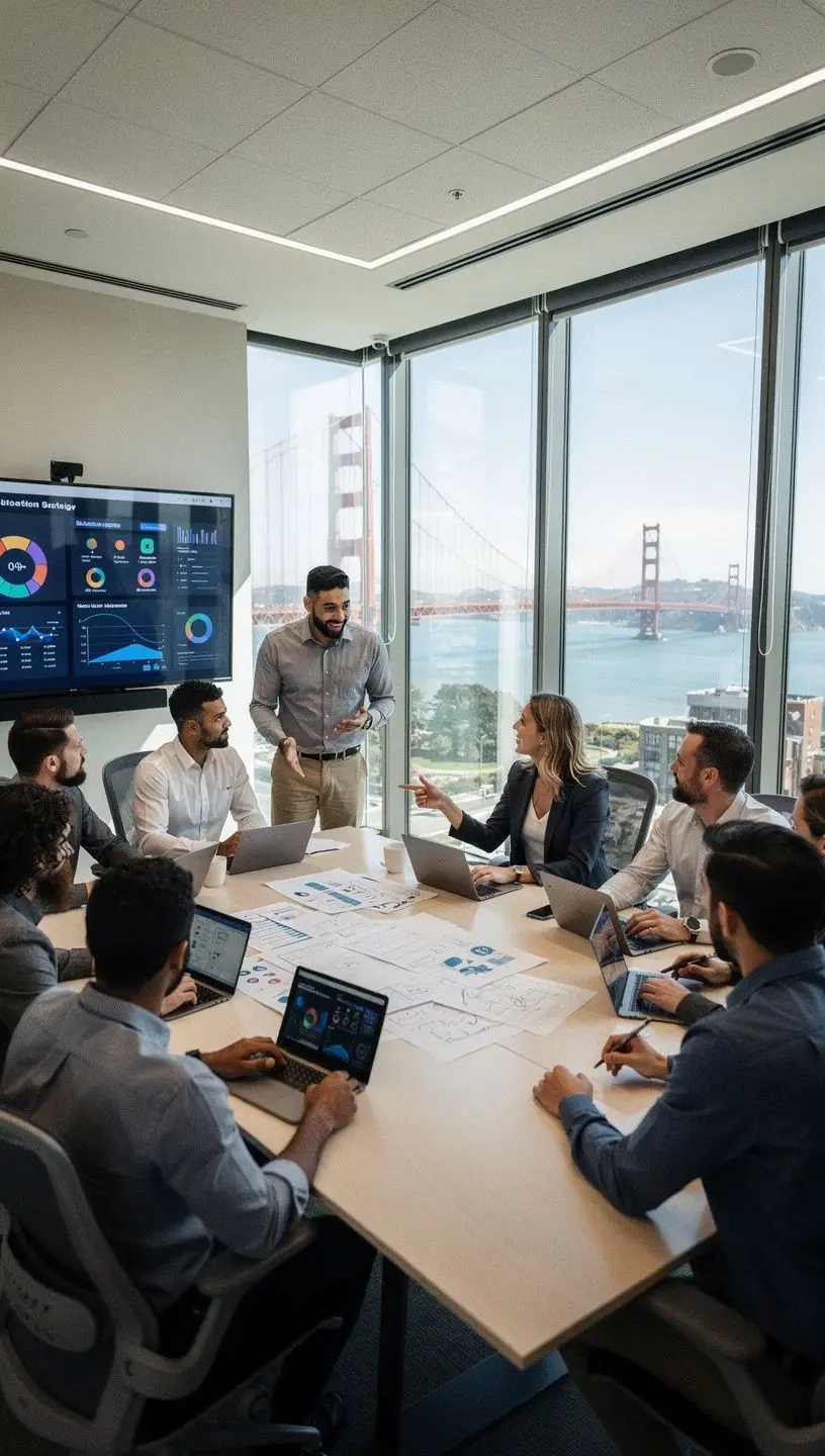 Team collaborating on automation strategies in the workplace